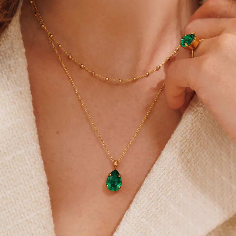 Caroline Svedbom Mini Drop Ring / Majestic Green (Guld)