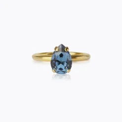 Caroline Svedbom Petite Drop Ring, Denim Blue – Guld