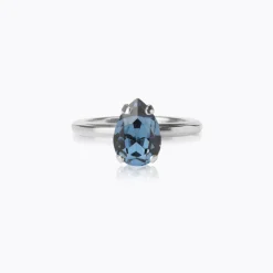 Caroline Svedbom Petite Drop Ring, Denim Blue – Rhodium