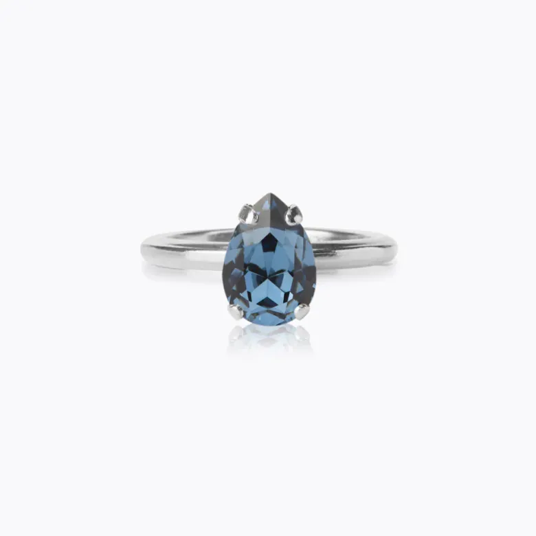 Caroline Svedbom Petite Drop Ring, Denim Blue – Rhodium