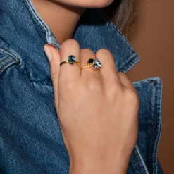 Caroline Svedbom Petite Drop Ring, Denim Blue – Rhodium