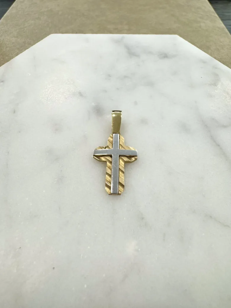 18K Guld x Vitguld Kors – KH033G