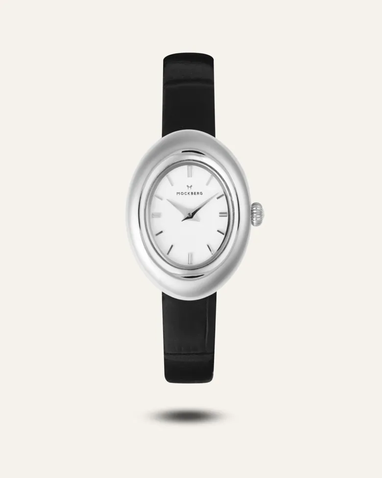 Mockberg Belle Oval Läder Klocka Silver MB1415