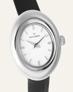 Mockberg Belle Oval Läder Klocka Silver MB1415