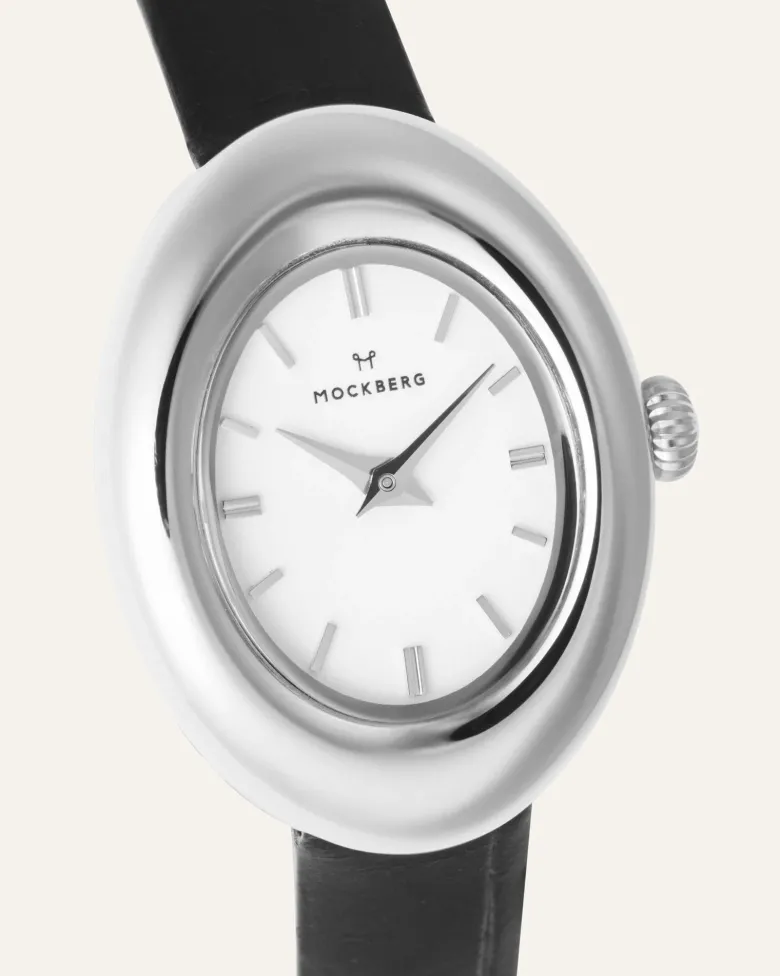 Mockberg Belle Oval Läder Klocka Silver MB1415