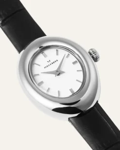 Mockberg Belle Oval Läder Klocka Silver MB1415