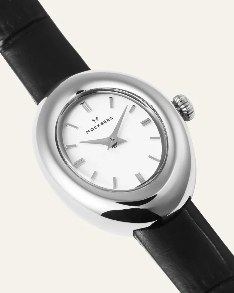 Mockberg Belle Oval Läder Klocka Silver MB1415