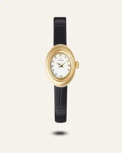 Mockberg Belle Oval Petite Läder Klocka Guld MB1412