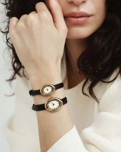 Mockberg Belle Oval Petite Läder Klocka Guld MB1412