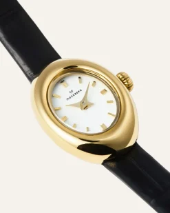 Mockberg Belle Oval Petite Läder Klocka Guld MB1412
