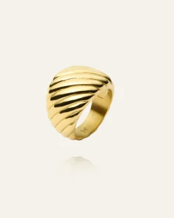 Mockberg Curved Ribbed Ring Guld