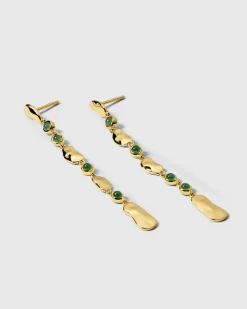 Syster P Florentina Long Örhängen Guld Green Jade