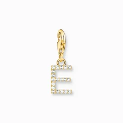 Thomas Sabo Charm-hängsmycke bokstaven E med vita stenar guldpläterad