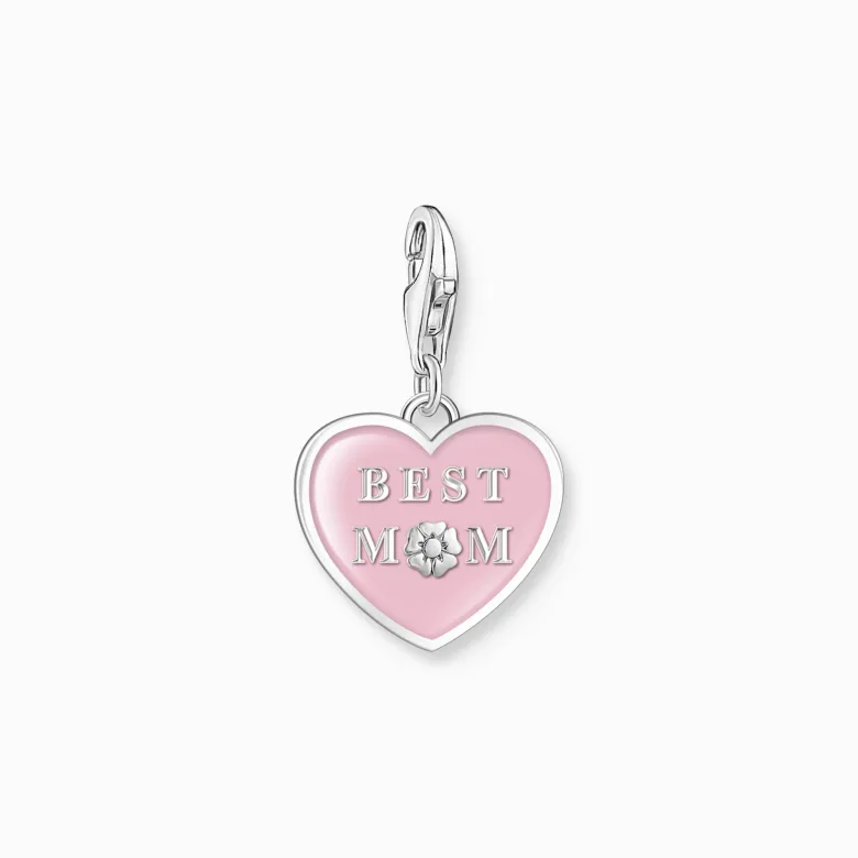 Thomas Sabo Charm-hängsmycke rosa hjärta med Best Mom silver