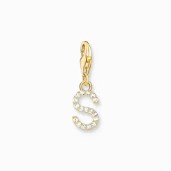 Thomas Sabo Charm-hängsmycke bokstaven S med vita stenar guldpläterad