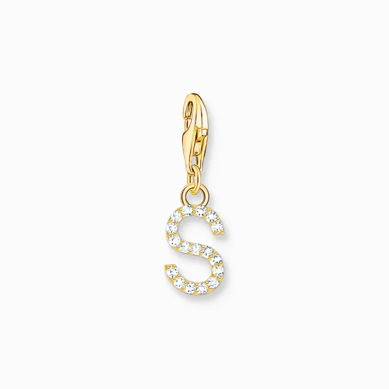 Thomas Sabo Charm-hängsmycke bokstaven S med vita stenar guldpläterad