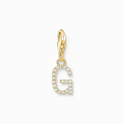 Thomas Sabo Charm-hängsmycke bokstaven G med vita stenar guldpläterad