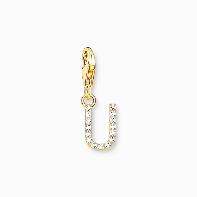 Thomas Sabo Charm-hängsmycke bokstaven U med vita stenar guldpläterad 1984-414-14