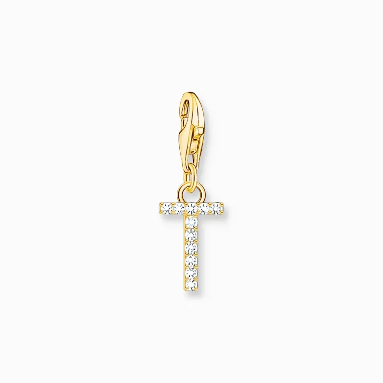 Thomas Sabo Charm-hängsmycke bokstaven T med vita stenar guldpläterad