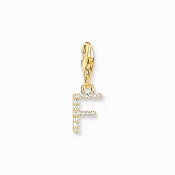 Thomas Sabo Charm-hängsmycke bokstaven F med vita stenar guldpläterad