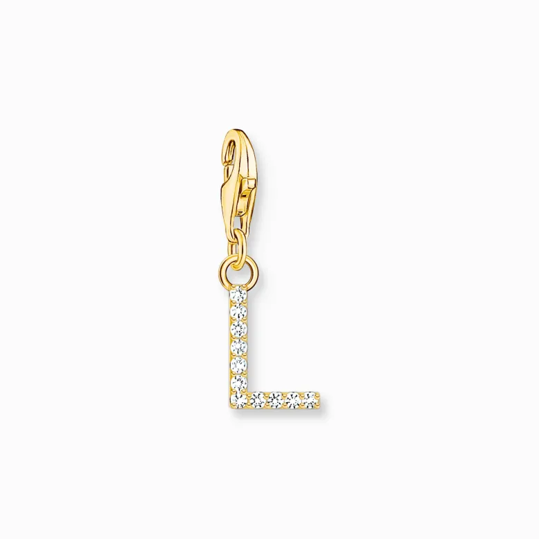 Thomas Sabo Charm-hängsmycke bokstaven L med vita stenar guldpläterad
