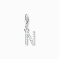 Thomas Sabo Charm-hängsmycke bokstaven N med vita stenar silver