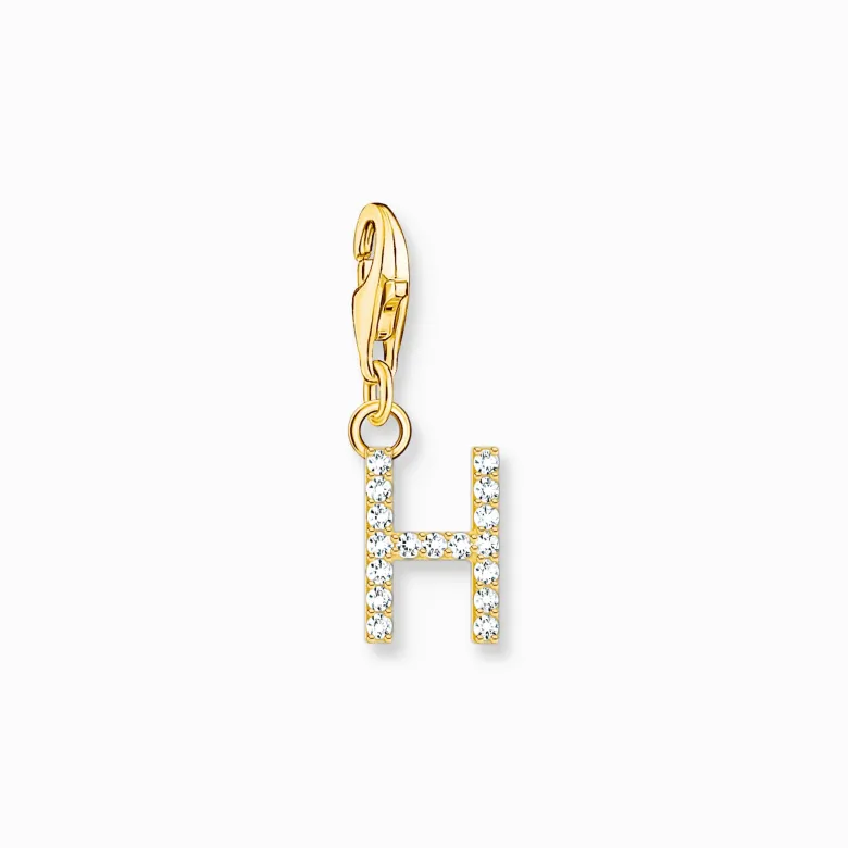 Thomas Sabo Charm-hängsmycke bokstaven H med vita stenar guldpläterad
