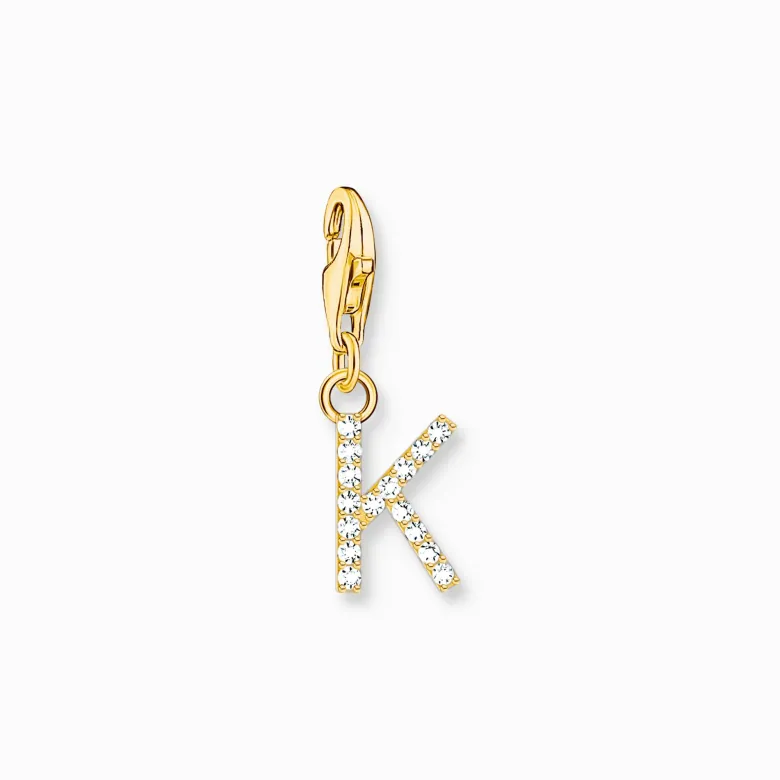 Thomas Sabo Charm-hängsmycke bokstaven K med vita stenar guldpläterad