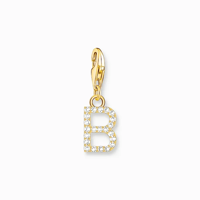 Thomas Sabo Charm-hängsmycke bokstaven B med vita stenar guldpläterad