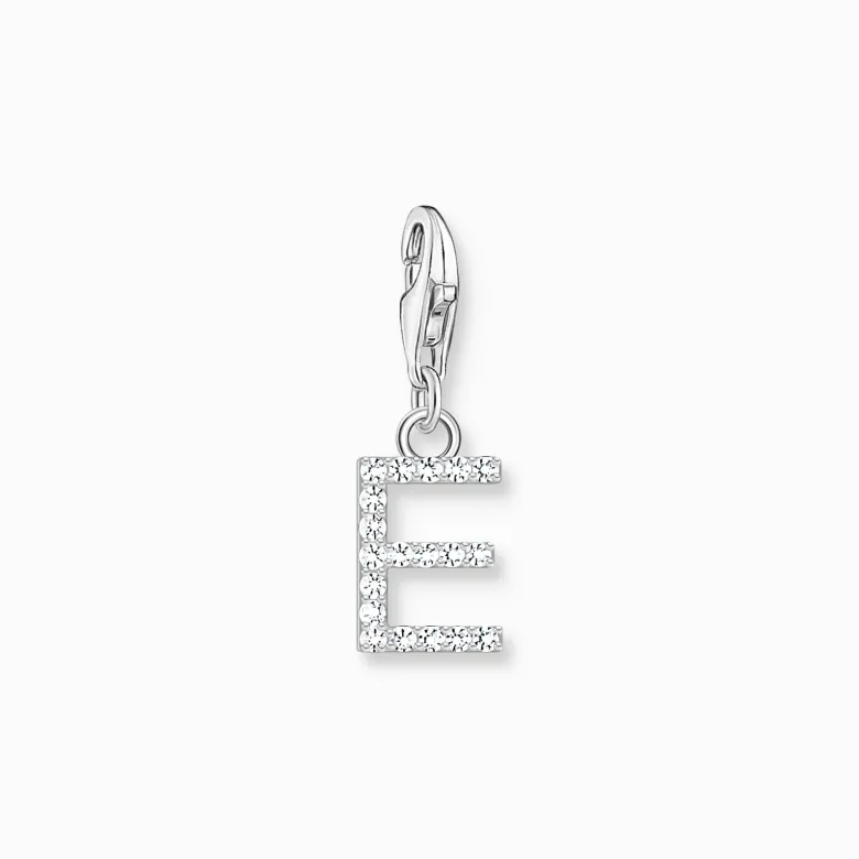 Thomas Sabo Charm-hängsmycke bokstaven E med vita stenar silver