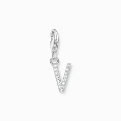 Thomas Sabo Charm-hängsmycke bokstaven V med vita stenar silver