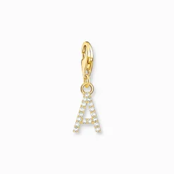 Thomas Sabo Charm-hängsmycke bokstaven A med vita stenar guldpläterad