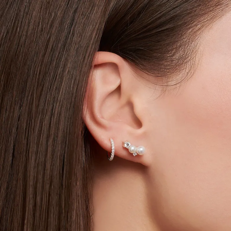 Thomas Sabo Örhängen öronklättrare pärlor med vita stenar silver – H2211-167-14